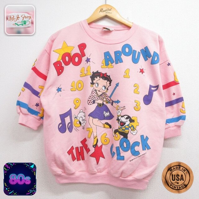 古着 7分袖 スウェット レディース 80年代 80s アニメ ベティちゃん ベティブープ クルーネック USA製 ピンク【spe】 26aug07