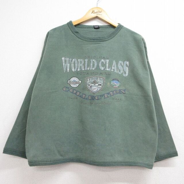古着 長袖 スウェット レディース 90年代 90s WORLD CLASS 大きいサイズ コットン クルーネック USA製 カーキ 26aug07
