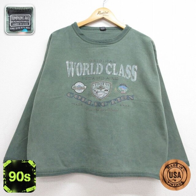 古着 長袖 スウェット レディース 90年代 90s WORLD CLASS 大きいサイズ コットン クルーネック USA製 カーキ 26aug07