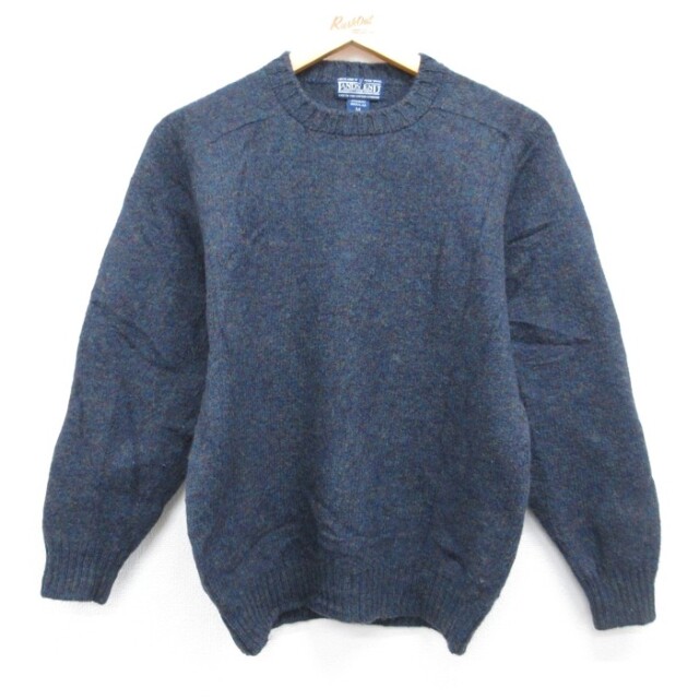 古着 LANDS'END ランズエンド 長袖 ニット レディース 90年代 90s シェットランドウール クルーネック イギリス製 ネイビー 霜降り【spe】 26sep16