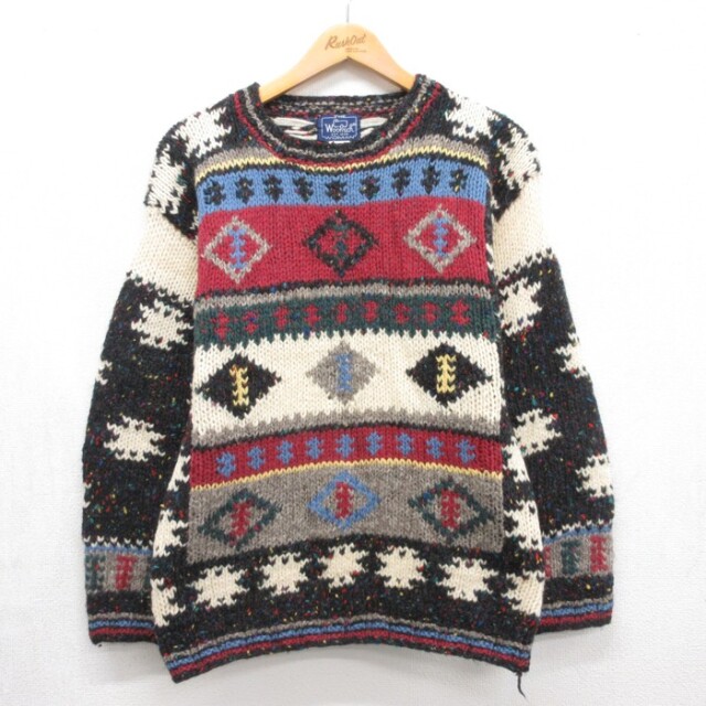 古着 Woolrich 長袖 ニット レディース 90年代 90s セーター ネイティブ柄 ウール クルーネック マルチカラー 総柄【spe】 26sep25