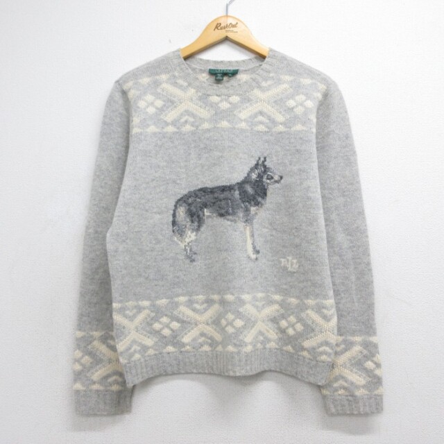 古着 ラルフローレン Ralph Lauren 長袖 ブランド ニット レディース セーター ラムウール ノルディック クルーネック グレー 霜降り【spe】 26sep29