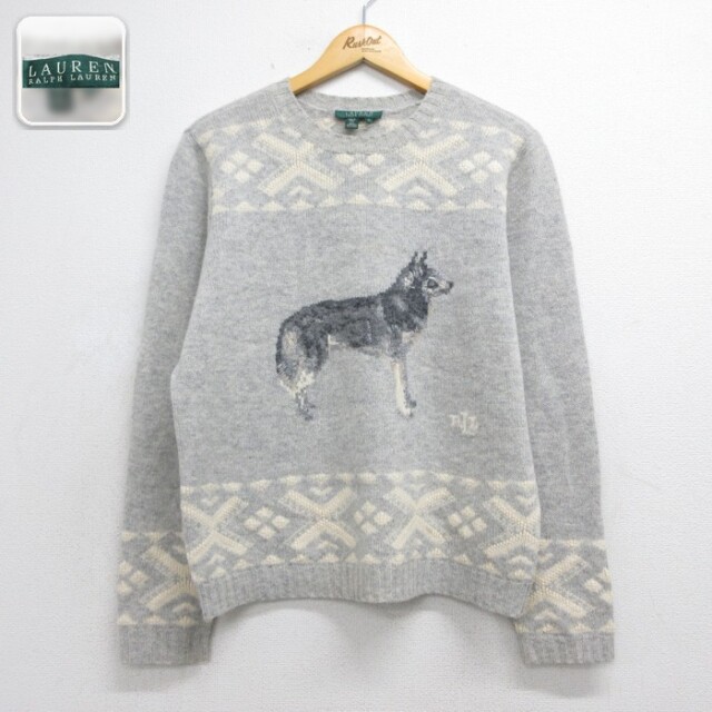 古着 ラルフローレン Ralph Lauren 長袖 ブランド ニット レディース セーター ラムウール ノルディック クルーネック グレー 霜降り【spe】 26sep29