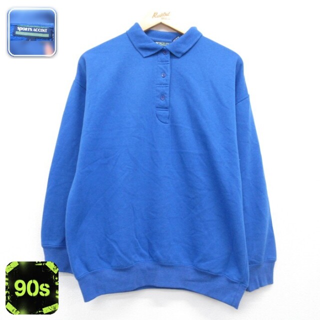 古着 SPORTS ACCENT 長袖 レディース 90年代 90s 無地 えり付き スウェット ブルー 26oct05
