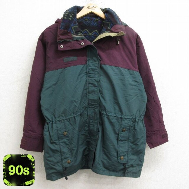 【50%OFF】古着 コロンビア COLUMBIA 長袖 ジャケット パーカー レディース 90年代 90s ツートンカラー 大きいサイズ エンジ他 内側フリース 24sep28 中古 アウター ジャンパー ブルゾン