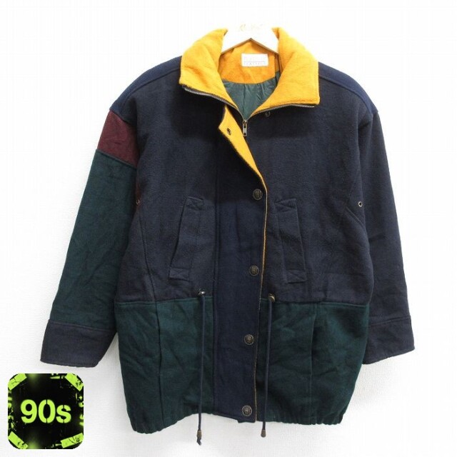 【50%OFF】古着 長袖 ジャケット レディース 90年代 90s マルチカラー 大きいサイズ 濃紺 ネイビー 24nov05 中古 アウター ジャンパー ブルゾン