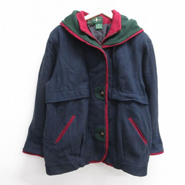 【50%OFF】古着 長袖 ウール ジャケット パーカー レディース 90年代 90s 大きいサイズ 濃紺 ネイビー 25jan09 中古 アウター ジャンパー ブルゾン