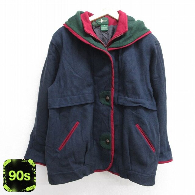 【50%OFF】古着 長袖 ウール ジャケット パーカー レディース 90年代 90s 大きいサイズ 濃紺 ネイビー 25jan09 中古 アウター ジャンパー ブルゾン