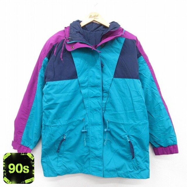 【50%OFF】古着 長袖 ジャケット レディース 90年代 90s 大きいサイズ 青緑他 25jan11 中古 アウター ジャンパー ブルゾン