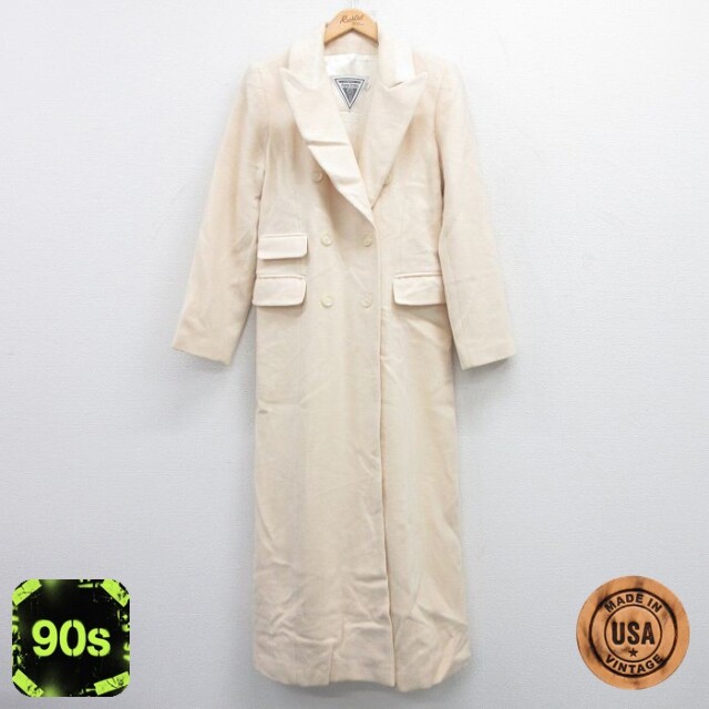 【50%OFF】古着 長袖 ウール コート レディース 90年代 90s ロング丈 USA製 生成り 25jan15 中古 アウター