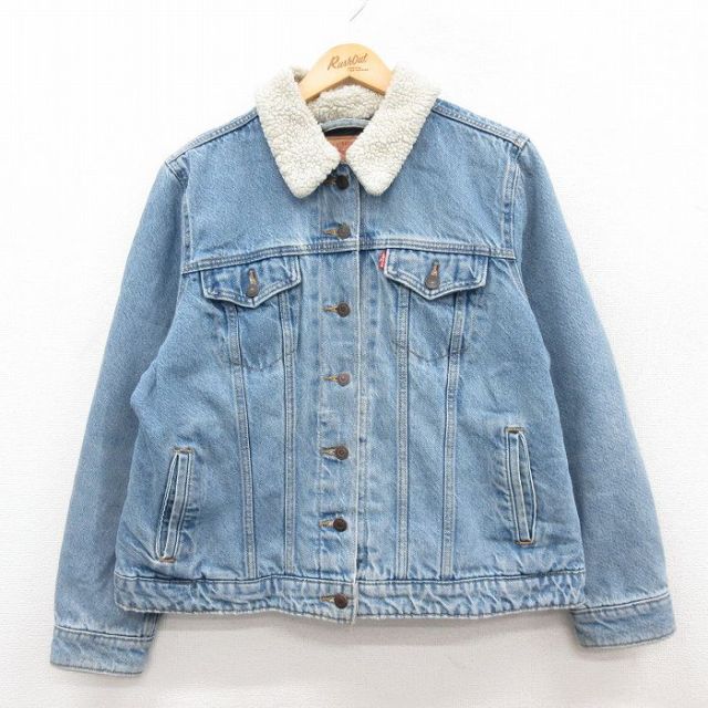 【50%OFF】古着 リーバイス Levis 長袖 デニム ボア ジャケット ジージャン レディース 大きいサイズ コットン 紺他 ネイビー 内側キルティング 25jan17 中古 アウター Gジャン