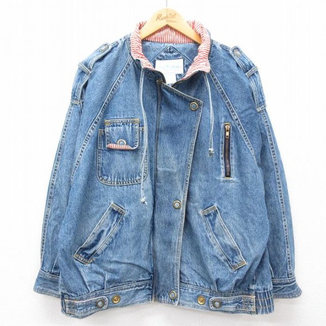 古着 長袖 デニム ジャケット レディース ラグラン 大きいサイズ コットン 紺 ネイビー 【spe】 25jan28 中古 アウター ジャンパー ブルゾン