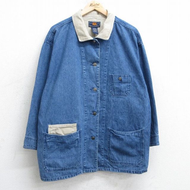 古着 ルート66 長袖 デニム ジャケット レディース 00年代 00s 襟コーデュロイ 大きいサイズ コットン 紺 ネイビー 【spe】 25feb01 中古 アウター ジャンパー ブルゾン