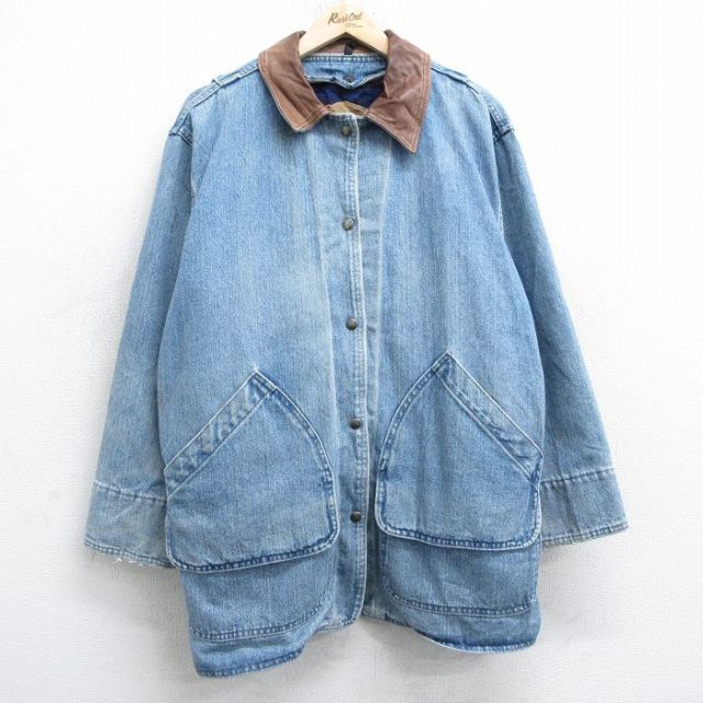 古着 ウールリッチ WOOLRICH 長袖 デニム ジャケット カバーオール レディース 90年代 90s 襟レザー 紺 ネイビー 内側ウール 【spe】 25feb01 中古 アウター ジャンパー ブルゾン