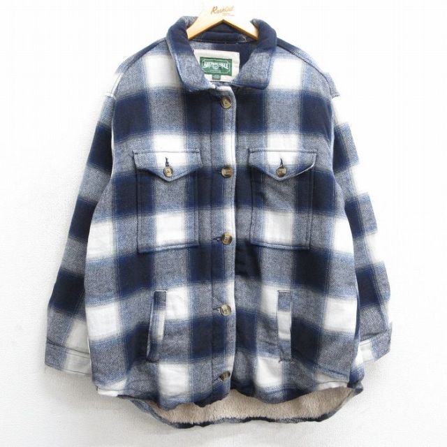 古着 アメリカンイーグル American Eagle 長袖 シャツ ジャケット レディース 大きいサイズ 紺他 ネイビー チェック 内側ファー 25feb07 中古 アウター ジャンパー ブルゾン