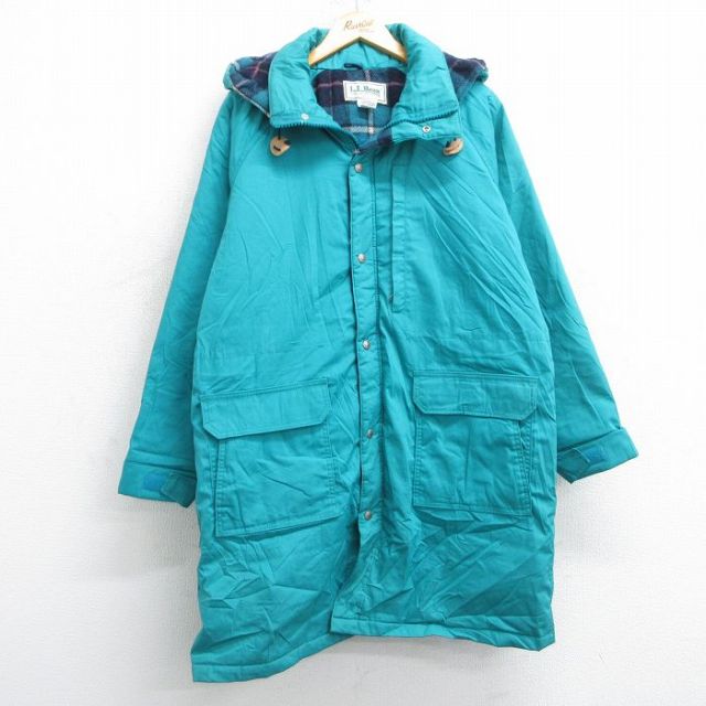 古着 エルエルビーン LLBEAN 長袖 コート パーカー レディース 80年代 80s ラグラン 大きいサイズ　ロング丈 USA製 緑系 グリーン 内側ウール 【spe】 25feb07 中古 アウター