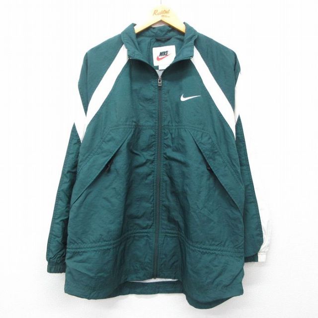 古着 ナイキ NIKE 長袖 ナイロン ジャケット レディース 90年代 90s ワンポイントロゴ ラグラン 大きいサイズ 緑他 グリーン 内側メッシュ 25feb12 中古 アウター ウインドブレーカー