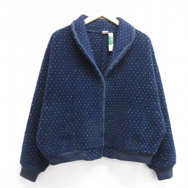 古着 エルエルビーン LLBEAN 長袖 フリース ジャケット レディース 80年代 80s バーズアイ 大きいサイズ USA製 紺 ネイビー 【spe】 25feb17 中古 アウター ジャンパー ブルゾン