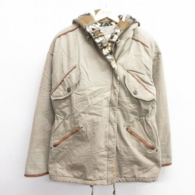 古着 長袖 ジャケット パーカー レディース 00年代 00s コットン ベージュ カーキ 内側キルティング 25feb17 中古 アウター ジャンパー ブルゾン