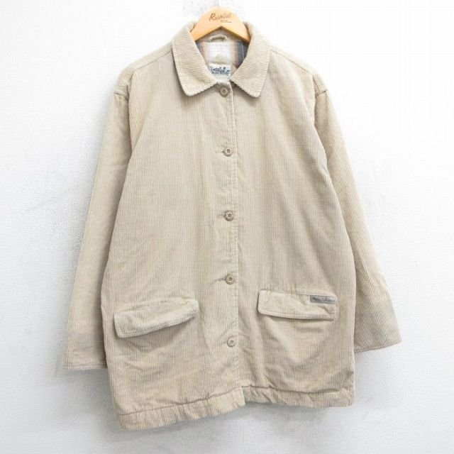 古着 長袖 コーデュロイ ジャケット レディース 00年代 00s 太畝 大きいサイズ コットン ベージュ カーキ 内側フランネル 25feb17 中古 アウター ジャンパー ブルゾン