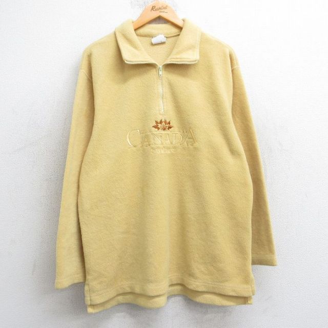 【50%OFF】古着 長袖 ハーフジップ フリース ジャケット レディース 90年代 90s カナダ 刺繍 カナダ製 黄 イエロー 25feb17 中古 アウター ジャンパー ブルゾン