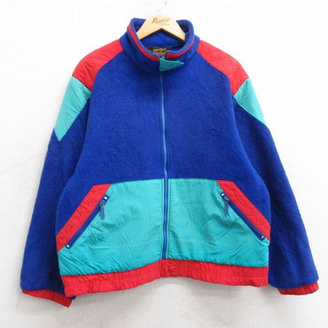 古着 エディーバウアー 長袖 フリース ジャケット レディース 90年代 90s マルチカラー USA製 青他 ブルー 25feb21 中古 アウター ジャンパー ブルゾン