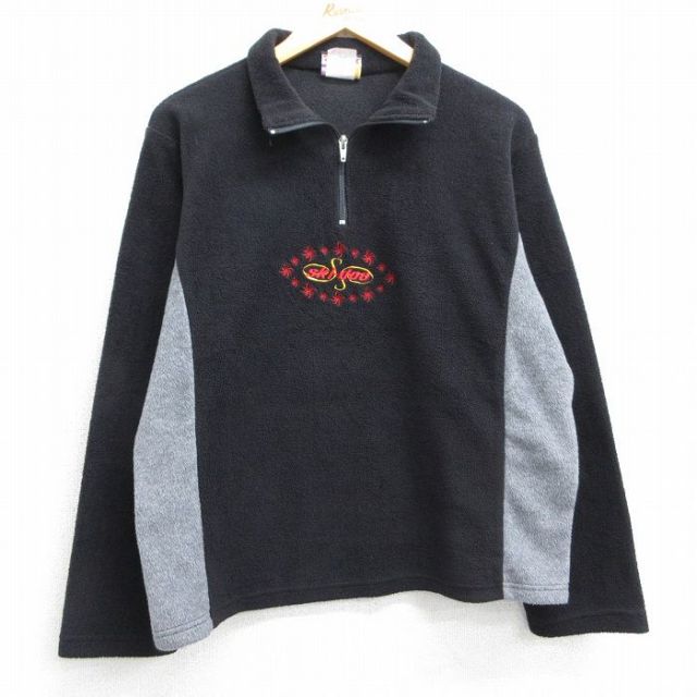【50%OFF】古着 長袖 ハーフジップ フリース ジャケット レディース 80年代 80s skidoo 刺繍 ツートンカラー 黒他 ブラック 25feb26 中古 アウター ジャンパー ブルゾン