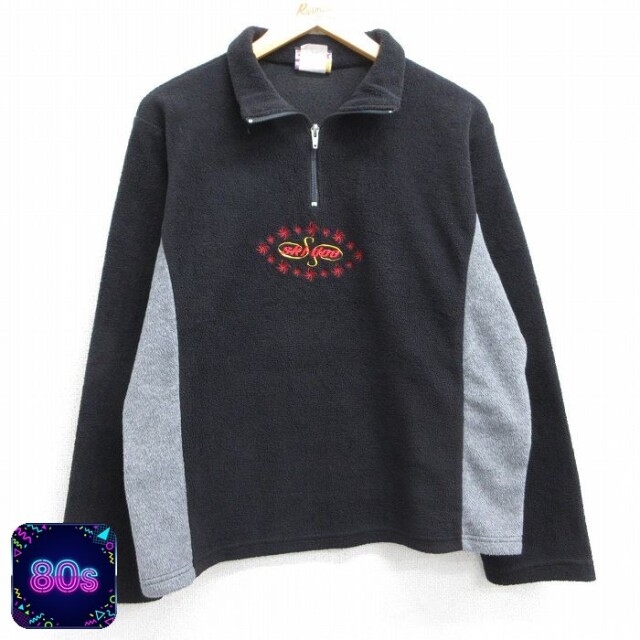 【50%OFF】古着 長袖 ハーフジップ フリース ジャケット レディース 80年代 80s skidoo 刺繍 ツートンカラー 黒他 ブラック 25feb26 中古 アウター ジャンパー ブルゾン