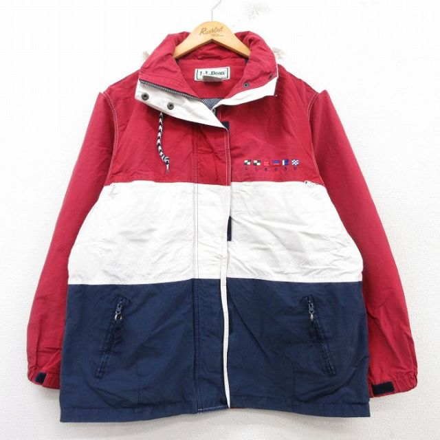 【50%OFF】古着 エルエルビーン LLBEAN 長袖 セーリング ジャケット レディース 90年代 90s 赤他 レッド ストライプ 25mar17 中古 アウター ジャンパー ブルゾン