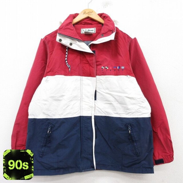 【50%OFF】古着 エルエルビーン LLBEAN 長袖 セーリング ジャケット レディース 90年代 90s 赤他 レッド ストライプ 25mar17 中古 アウター ジャンパー ブルゾン