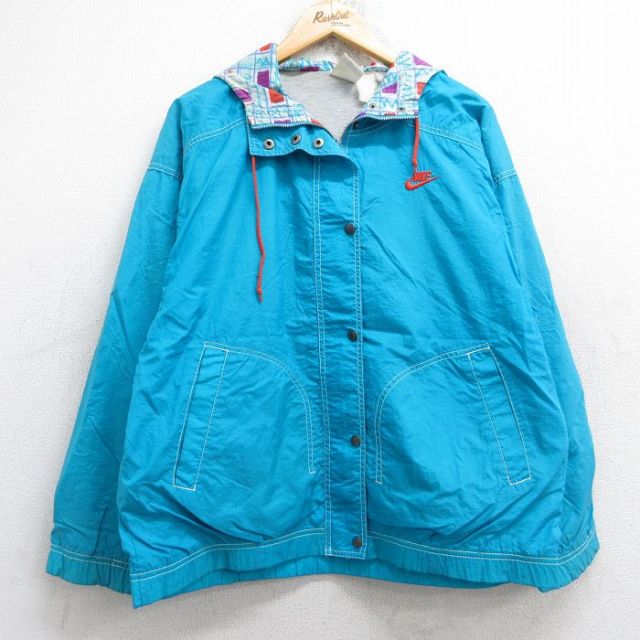 古着 ナイキ NIKE 長袖 ナイロン ジャケット パーカー レディース 90年代 90s ワンポイントロゴ 水色 25oct04 中古 アウター ウインドブレーカー