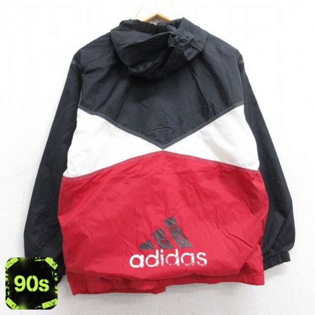【50%OFF】古着 アディダス adidas 長袖 ナイロン ジャケット パーカー レディース 90年代 90s ビッグロゴ マルチカラー 黒他 ブラック 25oct04 中古 アウター ウインドブレーカー