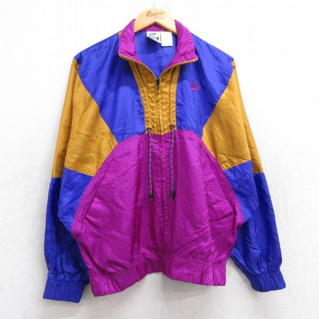 古着 ナイキ NIKE 長袖 ナイロン ジャケット レディース 90年代 90s ワンポイントロゴ リップストップ マルチカラー 大きいサイズ 紫他 パープル 【spe】 25oct04 中古 アウター ウインドブレーカー