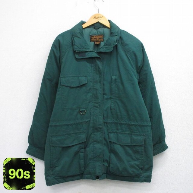 【50%OFF】古着 エディーバウアー 長袖 ダウン ジャケット レディース 90年代 90s ラグラン 大きいサイズ ロング丈 緑 グリーン 25oct06 中古 アウター ジャンパー ブルゾン