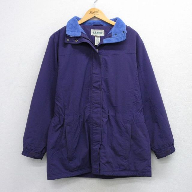 古着 エルエルビーン LLBEAN 長袖 ナイロン ジャケット レディース 90年代 90s ワンポイントロゴ ロング丈 大きいサイズ 紫 パープル 内側フリース 25oct06 中古 アウター ウインドブレーカー