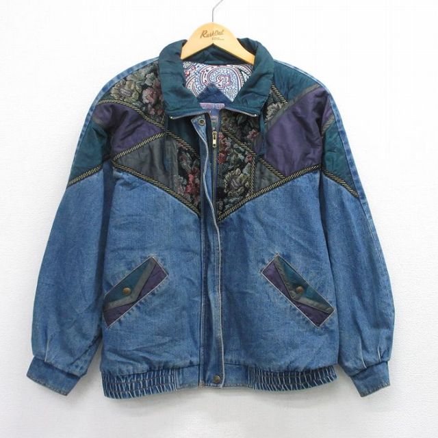 古着 長袖 デニム ジャケット レディース 90年代 90s 大きいサイズ 紺他 ネイビー 25oct17 中古 アウター ジャンパー ブルゾン