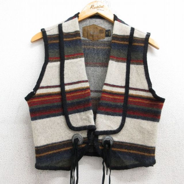 古着 ウールリッチ WOOLRICH ウール ベスト レディース 90年代 90s USA製 薄ベージュ他 カーキ ボーダー 25nov01 中古 アウター