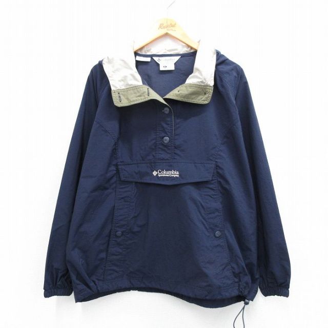 古着 コロンビア COLUMBIA 長袖 ナイロン ジャケット パーカー レディース 00年代 00s ワンポイントロゴ 大きいサイズ 紺 ネイビー 25nov04 中古 アウター ウインドブレーカー