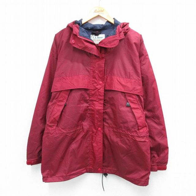 【50%OFF】古着 エルエルビーン LLBEAN 長袖 ナイロン ジャケット パーカー レディース 90年代 90s リップストップ 大きいサイズ エンジ 内側メッシュ 25nov04 中古 アウター ウインドブレーカー