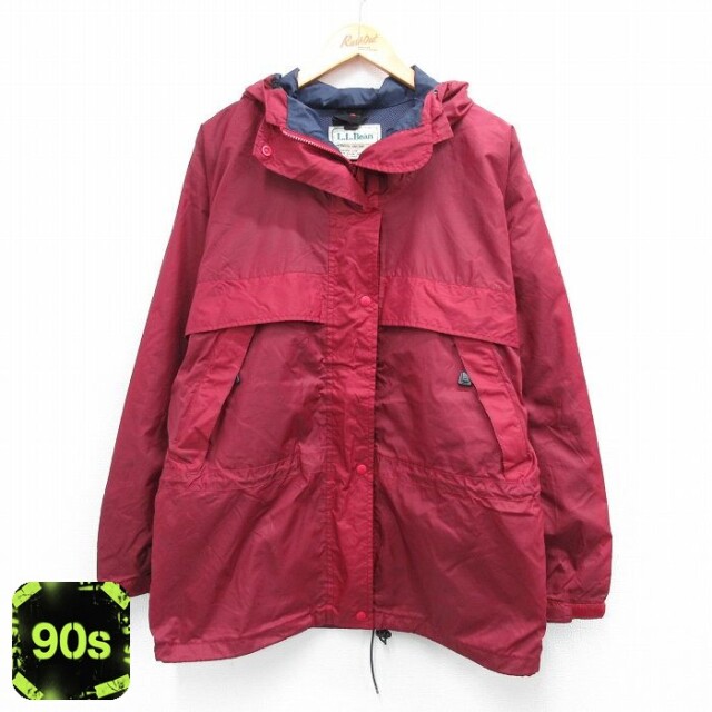 【50%OFF】古着 エルエルビーン LLBEAN 長袖 ナイロン ジャケット パーカー レディース 90年代 90s リップストップ 大きいサイズ エンジ 内側メッシュ 25nov04 中古 アウター ウインドブレーカー