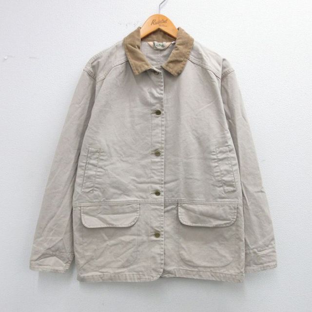 古着 エルエルビーン LLBEAN 長袖 カバーオール レディース 80年代 80s 襟コーデュロイ 薄ベージュ カーキ 【spe】 25nov04 中古 アウター