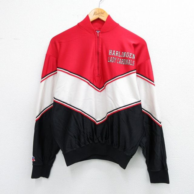 【50%OFF】古着 ラッセル 長袖 ジャージ レディース 80年代 80s ハルリンゲンレディカージナルス マルチカラー USA製 赤他 レッド 25nov04 中古 アウター トラックジャケット