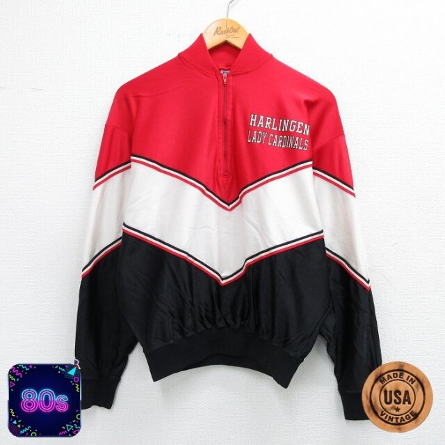 【50%OFF】古着 ラッセル 長袖 ジャージ レディース 80年代 80s ハルリンゲンレディカージナルス マルチカラー USA製 赤他 レッド 25nov04 中古 アウター トラックジャケット