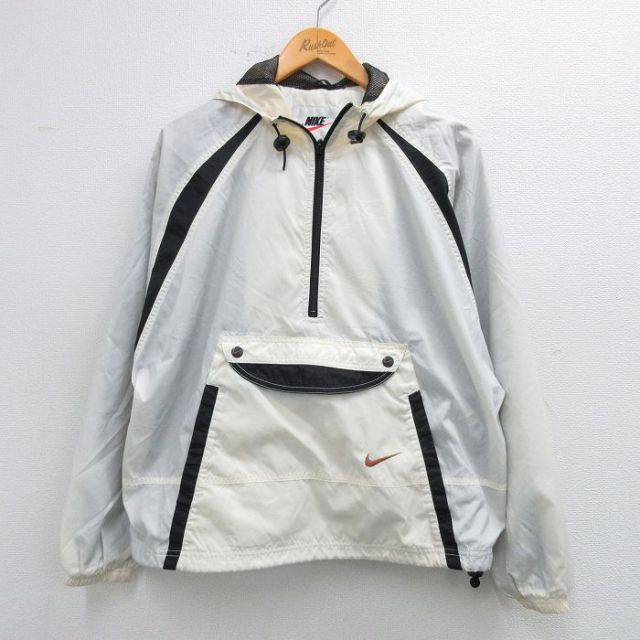 古着 ナイキ NIKE 長袖 ハーフジップ ジャケット アノラック パーカー レディース 00年代 00s ワンポイントロゴ ラグラン 大きいサイズ 白他 内側メッシュ 25nov11