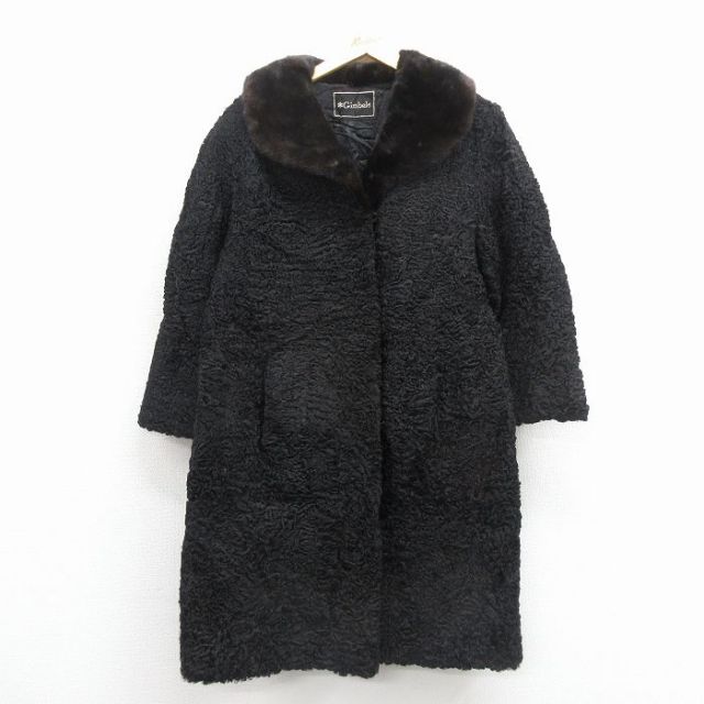 【50%OFF】古着 長袖 ウール コート レディース 80年代 80s 襟ミンクファー カラクームウール ロング丈 黒【spe】 25nov17