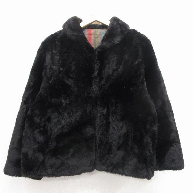 【50%OFF】古着 長袖 ジャケット レディース フェイクファー 黒 25nov17