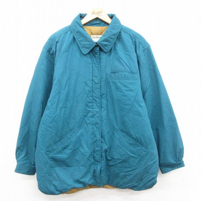 古着 エルエルビーン 長袖 ジャケット レディース 80年代 80s 大きいサイズ 青緑 内側キルティング 25dec17
