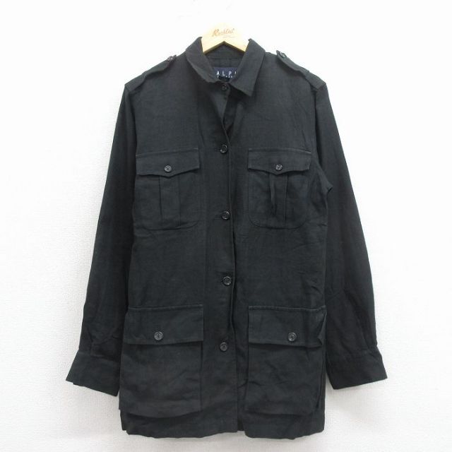 古着 ラルフローレン 長袖 ブランド ジャケット レディース 90年代 90s ロング丈 リネン 黒 25dec17