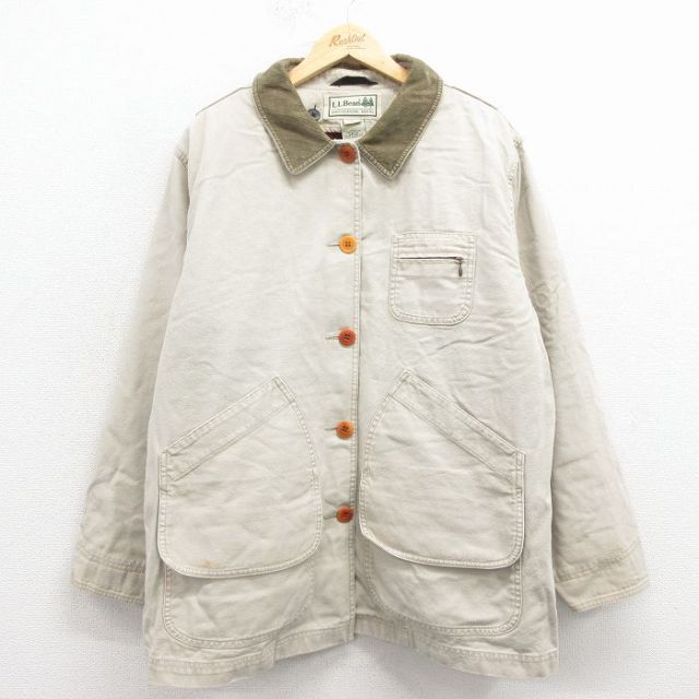 古着 エルエルビーン 中袖 ハンティング ジャケット レディース 00年代 00s ダック地 大きいサイズ コットン 薄ベージュ 25dec17