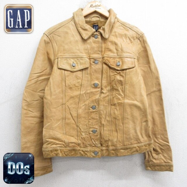 【50%OFF】古着 ギャップ GAP 長袖 レザー ジャケット レディース 00年代 00s ベージュ系 26jan16